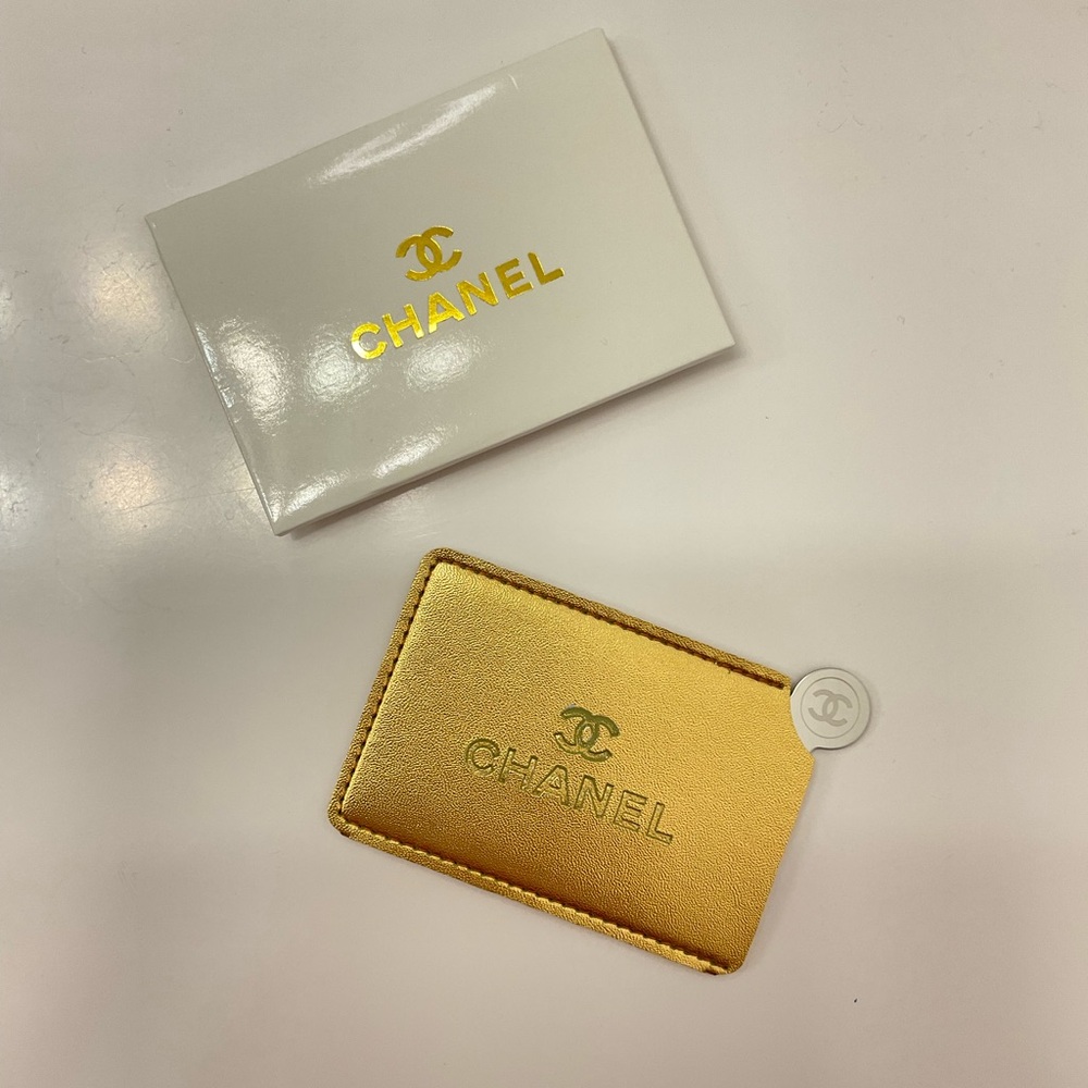 NIB CHANEL  GWP Gold  Card Holder & Mirror with Logo